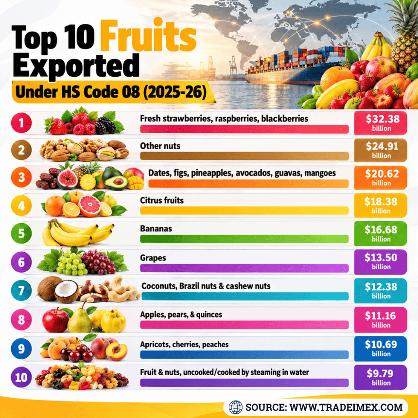 Top 10 Fruits Exported Under HS Code 08 (2025-26)