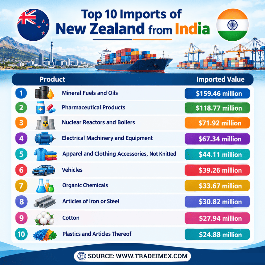 Top 10 Imports of New Zealand from India